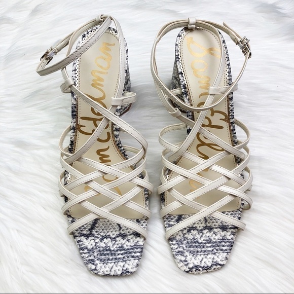 New Sam Edelman Daffodil Heeled Sandals in Reptile Embossed Modern Ivory - Picture 8 of 15